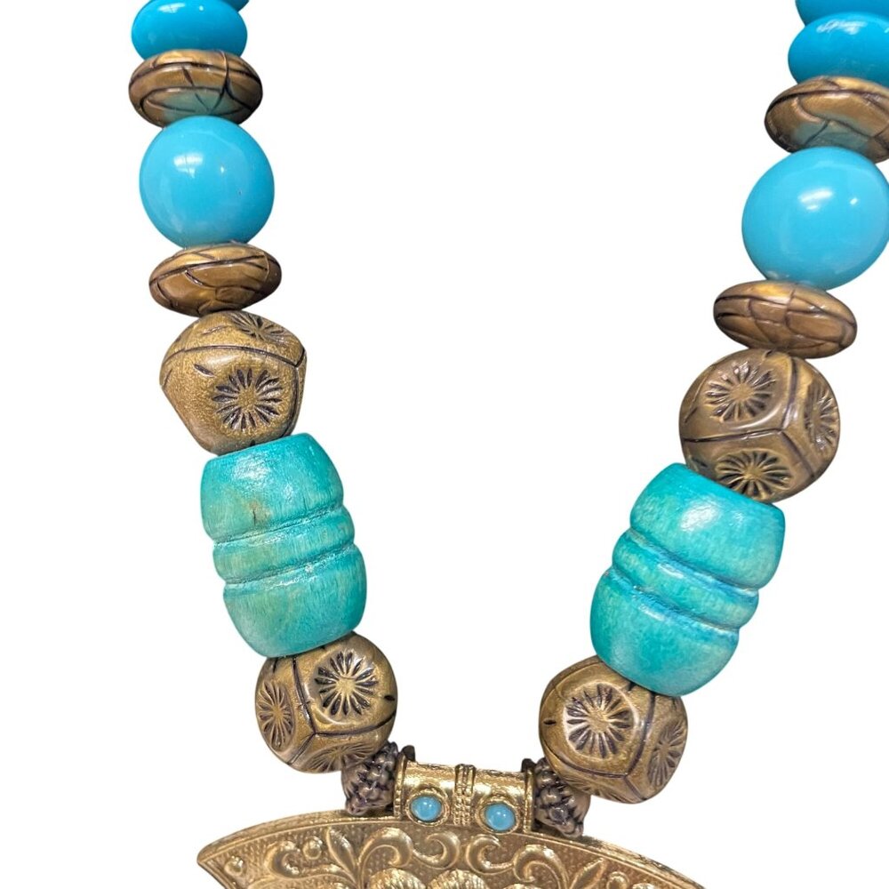 Handcrafted Statement Necklace With Turquoise Bea… - image 8
